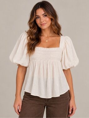 Angels Forever Young Cream Puff Sleeve Blouse NWT